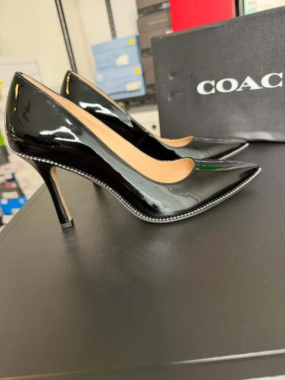 Coach Samantha Black Patent Leather Pointed Toe Pumps CW994 Women’s 7 BNIB $195